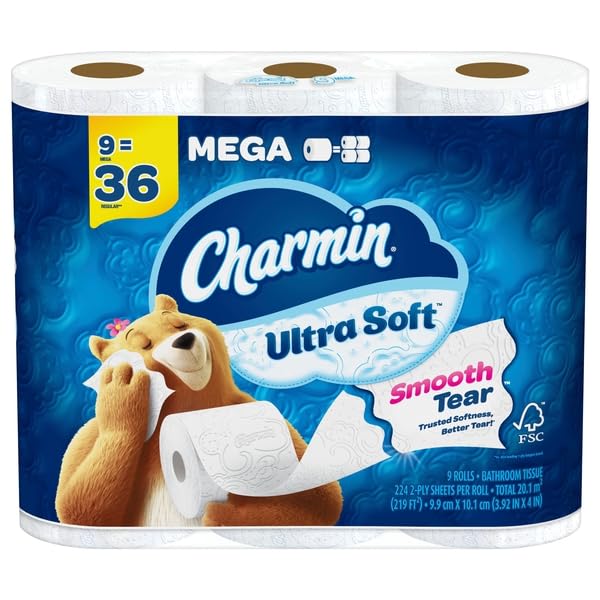 Image of Charmin Ultra Soft Toilet Paper, 9 Mega Rolls = 36 Regular Rolls