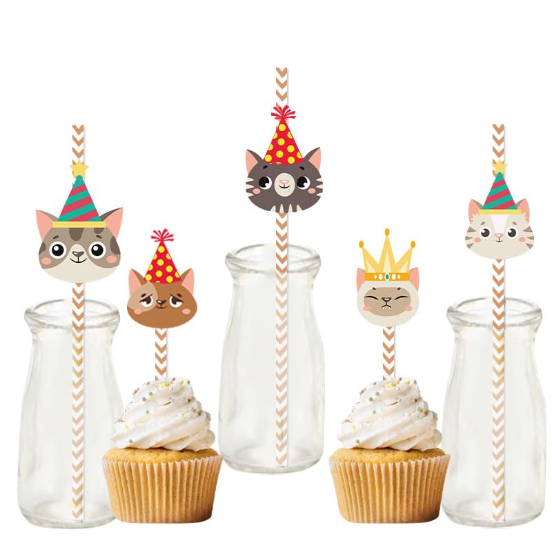 Pitillos de papel con tema de gato, 24 piezas miniatura 1