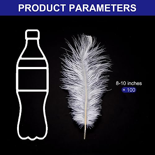 PATIKIL 100 Pcs Natural Ostrich Feathers Bulk 8-10 Inch/ 20-25 cm Large Ostrich Feathers for Crafts Home Decoration Wedding Party Vase Decor Centerpieces (White) - Image 2
