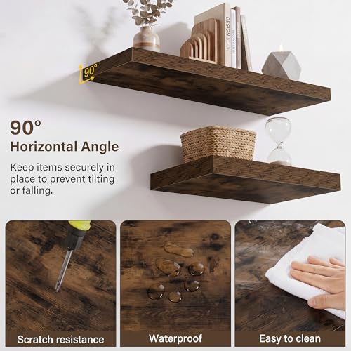 Image of Acovy 10 inch Extra Deep Floating Shelves for Wall, 72 inch Long Wood Wall Shelves Set of 2 for Bathroom Bedroom Kitchen Living Room Laundry Room, Modern Floating Shelf for Home Decor