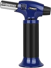 Sondiko Butane Torch Lighter, Refillable Blow Torch with Safety Lock and Adjustable Flame for Desserts, Creme Brulee, and Baking, Blue