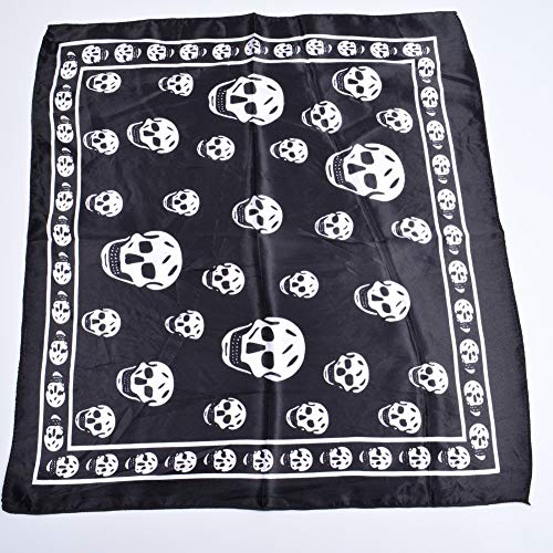 Women'S Skull Patterned Square Scarf Silk Feeling Lightweight Headscarf Hair Neck Scarf Black Beach Bandana4