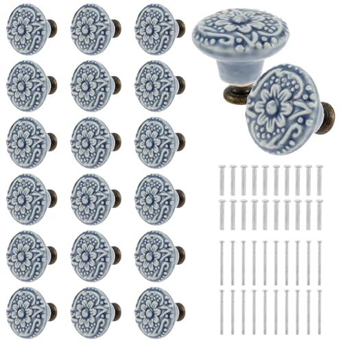 Shaojian Juego de 20 Pomos de Cerámica Vintage para Puertas de Cajones y Armarios - Decorativos para Cocina, Redondos Antiguos con Tornillos, Tiradores para Muebles