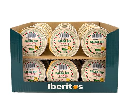 Iberitos– Caja Salsa Dip Tomate con Jalapeños 30×46gr– Monodosis – Crema de Tomate Picante – Para Snacks y Aperitivos