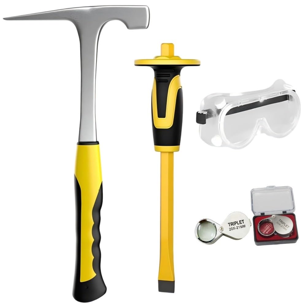 Juego de martillo de geología con cincel, 907 g, estructura de acero, martillo de mano, punta multifunción, herramienta multifunción