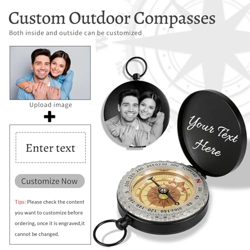 Brújula personalizada de latón con texto grabado miniatura 2