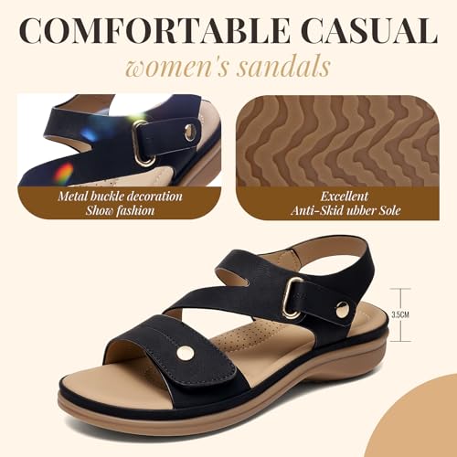 Image of Littleplum Womens Sandals Arch Support - Comfortable Flat Sandals for Women, Summer Breathable Adjustable Orthotic Walking Shoes for Beach,Travel