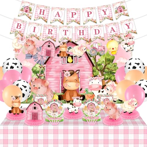 Pink Farm Animal Theme Birthday Party Supplies Decorations Tableware Set