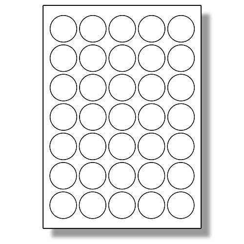 Label Planet® 35 Per Page/Sheet, 5 Sheets (175 Round Sticky Labels), White Blank Matt A4 Circular Circle Price Pricing Stickers, for Laser or Inkjet Printer, UK LP35/37R, 37MM Diameter Circles