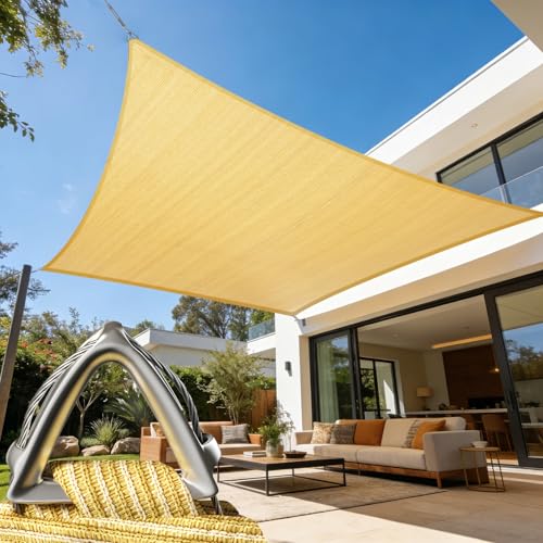 ColourTree Heavy Duty 18' x 24' Beige Sun Shade Rectangle Pro Ring Shade Sail, 260 GSM Commercial...