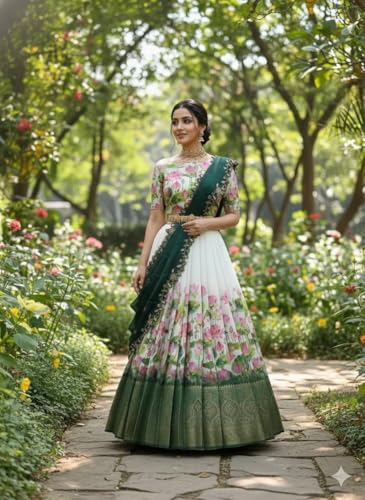 Image of ZITON Women's Indian Traditional Kanjivaram Silk Pure Weaving Lehenga Choli Along With Dupatta And Blouse Piece, Half Saree (Unstitched)