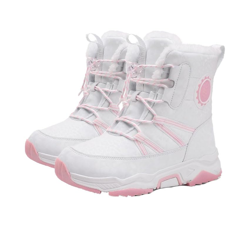 Boys/Girls Thickened Warm Snow Boots Insulated Faux Fur Lined Water-Resistant Non-Slip Winter Outdoor Hiking Boots with Drawstring Medium boots