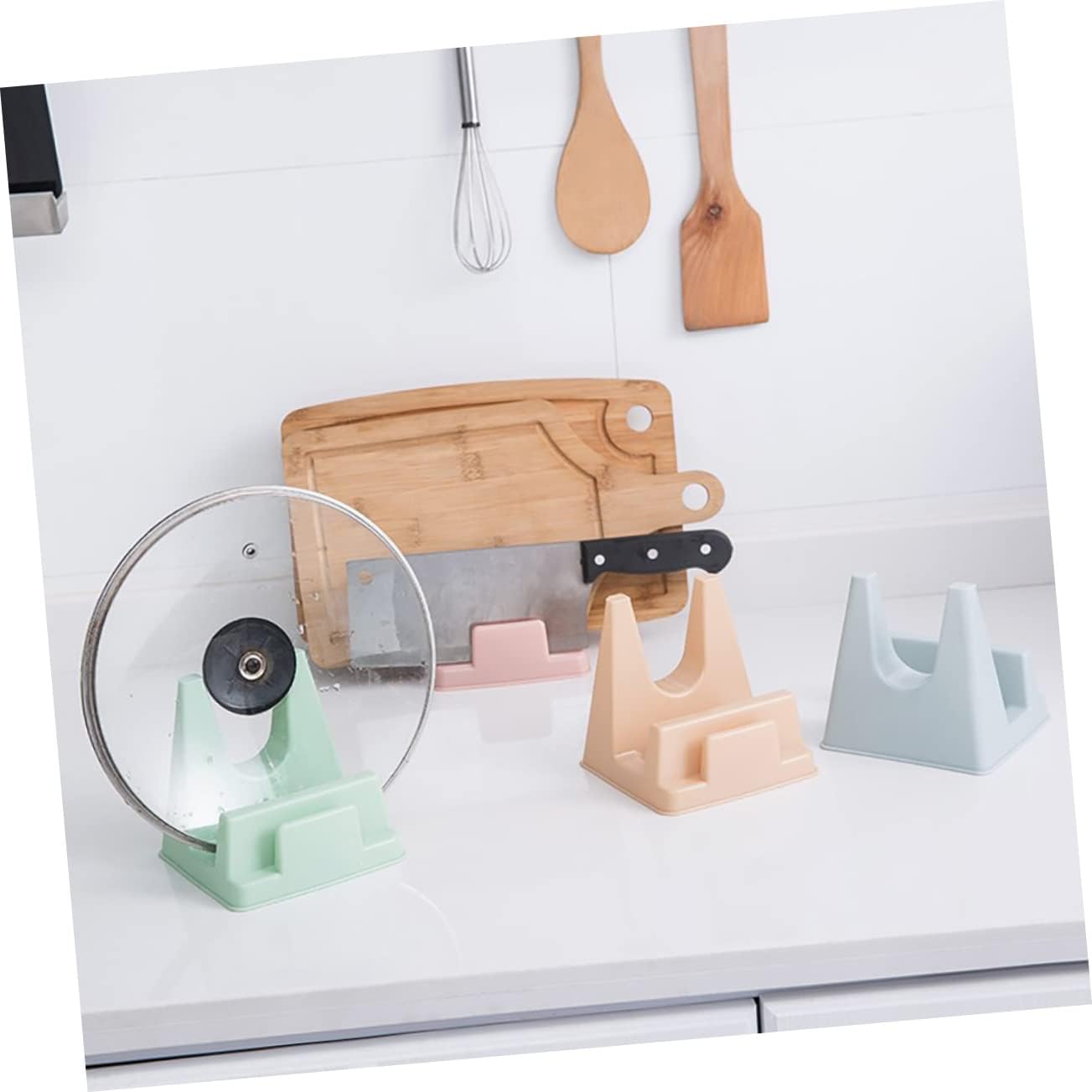 Unomor 2 Pack Plastic Pot Lid Rack with Drip Tray, Kitchen Cover Holder