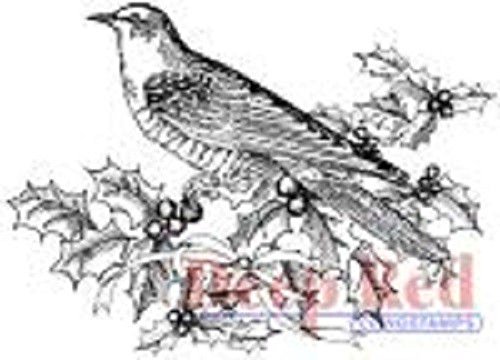Deep Red Stamps Bird and Holly Rubber Cling Stamp 3 x 2.1 inches