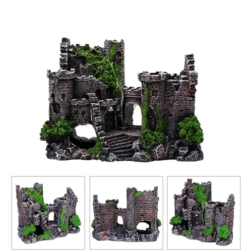 Image of Mipukbay Green Aquarium Decor Castle, Resin Fish Tank Decoration Ornament for Freshwater /Saltwater, Safe Landscape Rock Cave Hideout for Betta Fish, Goldfish and Aquatic Pets