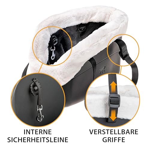 Ferplast Hundetasche bis 8 kg Wasserabweisendes, Waschbares Gummiertes Plastik, Gepolstert mit Warmem Plüsch, Verstellbare Griffe, Sicherheitsgurt, 43,5 x 21,5 x h 27 cm Schwarz.