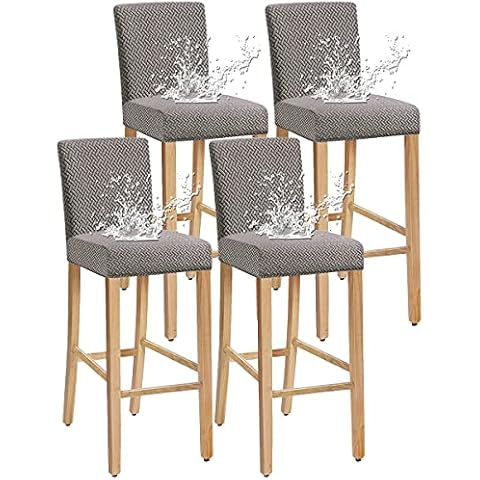 SHENGYIJING Stretch Waterproof Check Jacquard bar Chair Covers, Removable Washable Chair Slip Cover for Short Rotating Dining Chair Back Chair bar Stool Chair (Light Gray1, Set of 4) Cover