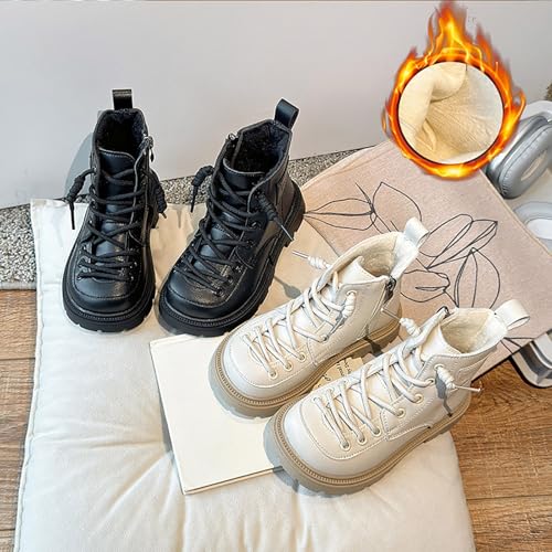 IWIHMIV Girls Short Boots Ankle Booties Outdoor Lace Up Round Toe Leather Riding Booties with Zipper for Toddler4