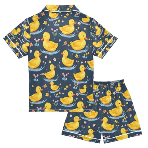 senya Boat Duck Flower Satin Summer Pajama Sets Silk Short Sleeve Button Down Sleepwear2