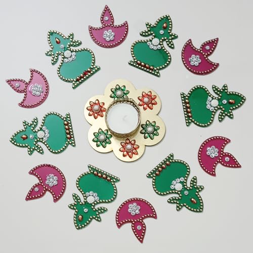 Picrazee Reusable Jewel Stone Handcrafted Decorative Acrylic Rangoli Set with Tea Light Holder (13 Pcs Set) (B0CK4SCBDF) Amazon Price History, Amazon Price Tracker