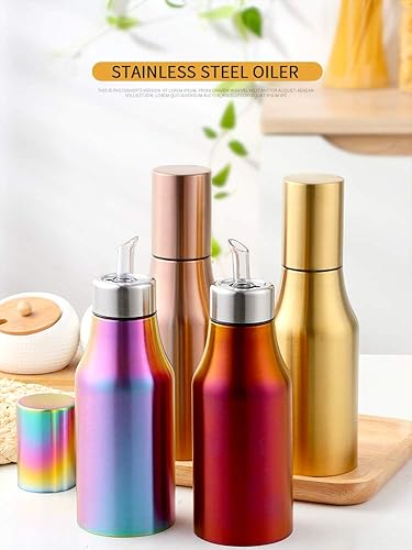 Vista 2 de Buyer Star Botella dispensadora de aceite de acero inoxidable, 16.9 fl oz para aceite, salsa de soja, vinagre balsámico y más (dorado)