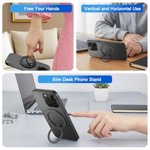 Image of ZORBES Magnetic Phone Ring Grip 360 Swivel Phone Grip Holder for Magsafe Phone, Ultra Slim Folding Metal Phone Ring Phone Desk Stand Phone Support for Videos, Travel, Work