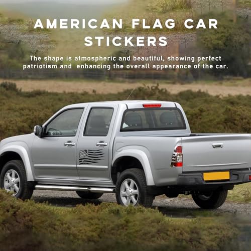 Image of Yourkar 2 PCS American Flag Sticker, 20x11 Inches USA Flag Car Patriotic Decals, US Flag Distressed Decal for Auto SUV Truck Hood Window Door Sides Windshield, Car Accessories (Black)