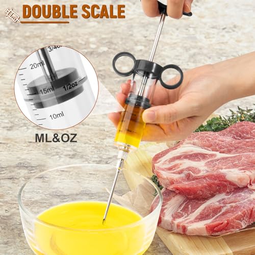 Image of Kingsmile Meat Injector, 1-oz Plastic Marinade Injector, Turkey Injector Syringe - 3 Stainless Steel Meat Needles for BBQ Grill, Meat Injector Syringe for Meat with Cleaning Brush Black