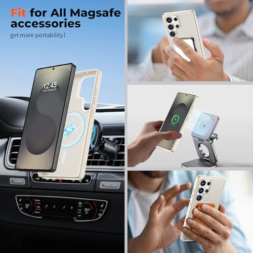 Image of SUPFINE Magnetic for Samsung Galaxy S25 Ultra Case with Screen Protector, (Built-in Magnets) (Military Grade Drop Protection) Slim Translucent Shockproof Phone Case,Stone