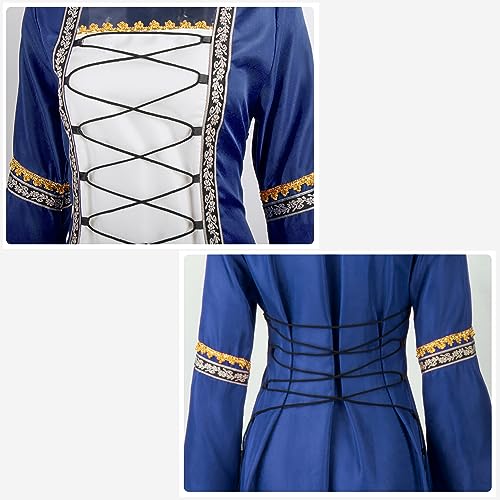 Feynman Medieval Costume Women - Retro Medieval Dress Gothic Palace Ladies Trumpet Sleeves Party Renaissance Costume, Blue, L - Image 3