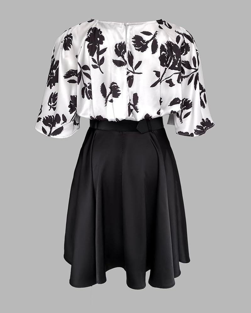 CHICME Women's Summer 2 Piece Outfits Bell Sleeves Floral Crop Top and A Line Midi Skirt Set Dressy Casual Outfits - Image 6