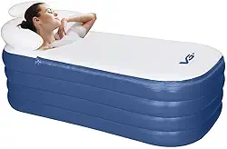 VG PLUS, Banheira Ofurô Inflável Adulto Dobrável 120l Com Bomba Elétrica Bivolt Vg Plus Azul