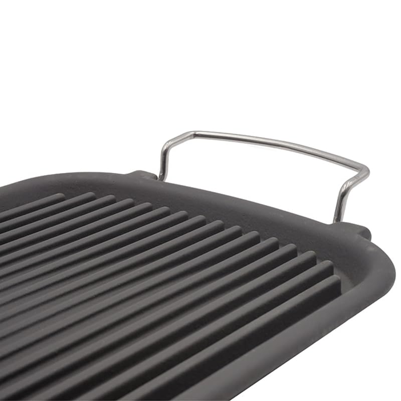 VIRSUS Bistecchiera Rettangolare in Ghisa con 2 Maniglie 230, Misura 24x37 cm, colore Nero, Ghisa Smaltata per Piastra Induzione, Grill Antiaderente per la cottura di Carne, Pesce e Verdure