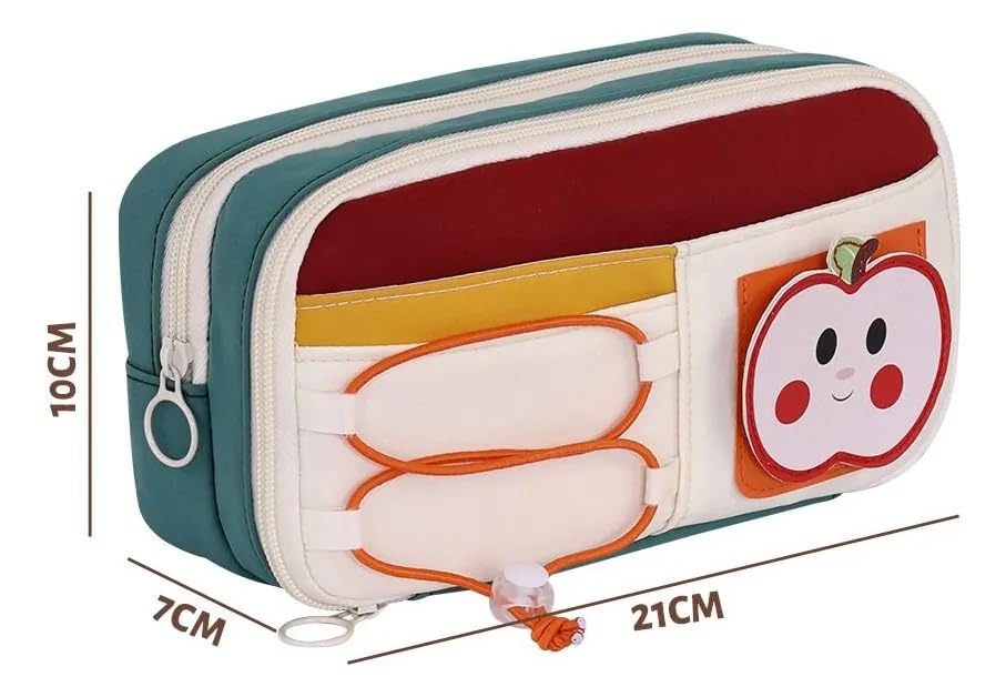 Image of Invite Large Capacity Cute Aesthetic Pencil Case with Multi Compartments, Multi-Pocket Pastel Pen Pouch Organizer with Zipper, Kawaii School Supplies Bag for Girls, Teens & Students (Red Apple M-1)