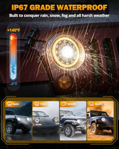 Image of Auxbeam Starlight Flow Series 7 Inch LED Headlights for Jeep Wrangler JK | DOT Approved, Start-Up Gradient Halo, with DRL & Turn Signal, IP67 Waterproof, Anti-Glare, H6024 Hi /Low Sealed Beam, Black