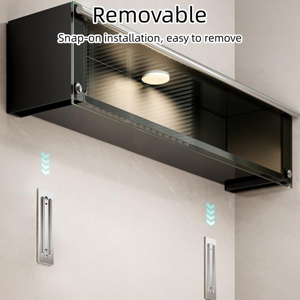 Metal Wall Storage Rack with Glass Door Panel, Large Capacity Cabinet with Smart Sensor Light for Home Garage Warehouse (Black,27.6 * 7.28 * 9.25in)