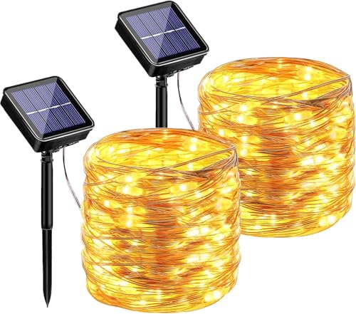 hangyiwei【2 Packs Luces Solares LED Exterior,26M 240LED Guirnaldas, 8 Modos, a Prueba de Agua Cadena Jardín para Interior/Fiesta/Festivales/Árbol