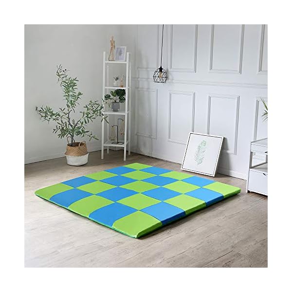 Tapete-Set für Babys Mädchen Kinder und ihre Eltern mit viskoelastischer Schaum – Play Mat quadratisch Polsterung für den Boden 148 x 148 cm – blau und grün – Bild 5