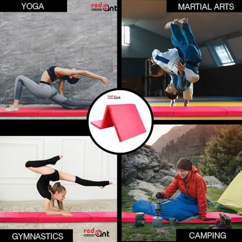 Image of Redant Exercise Yoga Mat Gymnastics Training Tumbling High Destiny Foam Foldable 72 x 24x 12 mm Foldable Traveling mat Yoga Mat for Men & Women 12 MM Thick Mat (Red)
