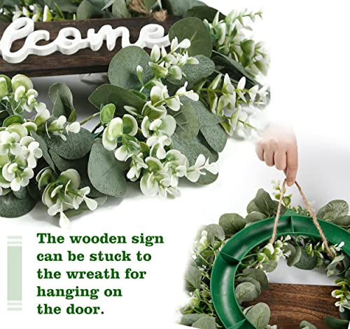 Sggvecsy 16In Artificial Eucalyptus Wreath With Welcome Sign Green Eucalyptus Leaf Wreath Greenery Wreath Round Leaves Wreath For Front Door Wall Window Festival Farmhouse Porch Patio Garden Decor #TOP6