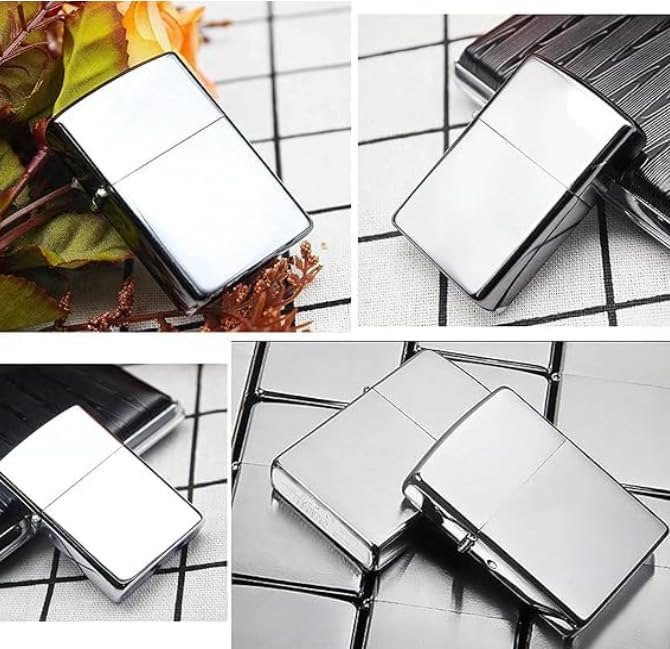 Image of Refillable Small Pocket Cigarette Lighter Metal Body Fuel Lighter Without Fuel Fill The Lighter with Oil Fuel for Outdoor Travel Utility Use (Silver)