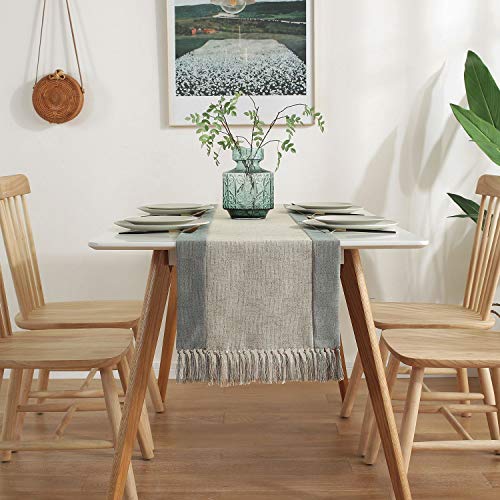 PHNAM Square Lattice Table Runner with Tassels Linen Cotton Coffee Dining Table Cloth