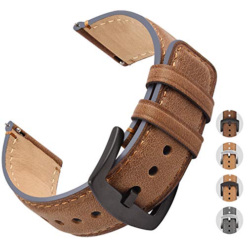 Fullmosa YOLA 4 Colores Correa de Reloj de Cuero Pulido 18 mm/20 mm/22 mm, Pulsera de Piel para Relojes de Liberación Rápida para Hombres Mujeres