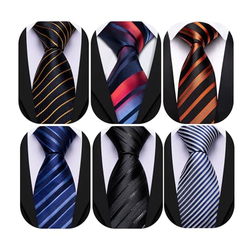 Image of Barry.Wang Mens 6 PCS Ties Silk Striped Paisley Check Floral Necktie Silky Woven Wedding Business Party Ties 3.34 inch