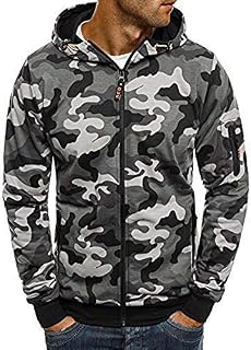 ZEFOTIM Mens Camouflage Zipper Pullover Long Sleeve Hooded Sweatshirt Tops Blouse(Medium,Grey)