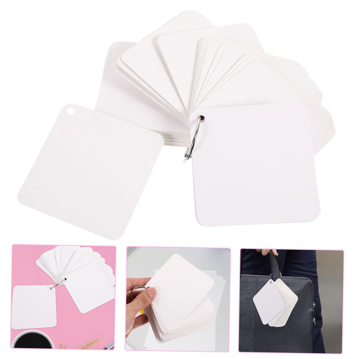 Leere Karteikarten aus Papier, 300 Blatt mit 6 Ringen, Weiß
