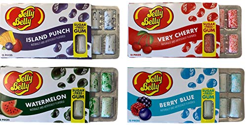 Jelly Belly Sugar Free Gum Bundle Very Cherry, Berry Blue, Watermelon and Island Punch 12 Pieces of Gum in Each Flavor Kosher