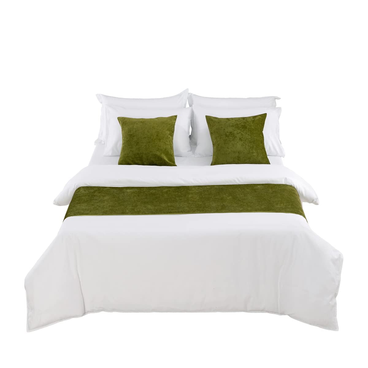 AMBERIS Corridore del letto di ciniglia Verde, sciarpa decorativa durevole del letto per la casa e l'hotel (Fodere per cuscini vendute separatamente)