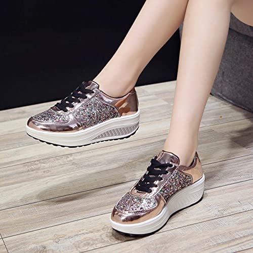 JOEupin Women's Fashion Sneakers Lace Up Sequin Breathable Casual Waking Shoes4