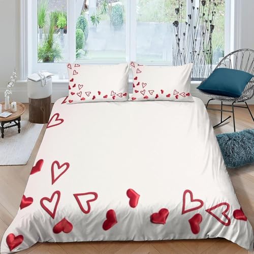 Funda Nordica Cama 90 Juvenil Amor, Funda Edredon 150x200 Formas de Corazón Fundas de Edredón Impresión 3D Ropa de Cama de Microfibra Transpirable con 2 Fundas de Almohada C-939